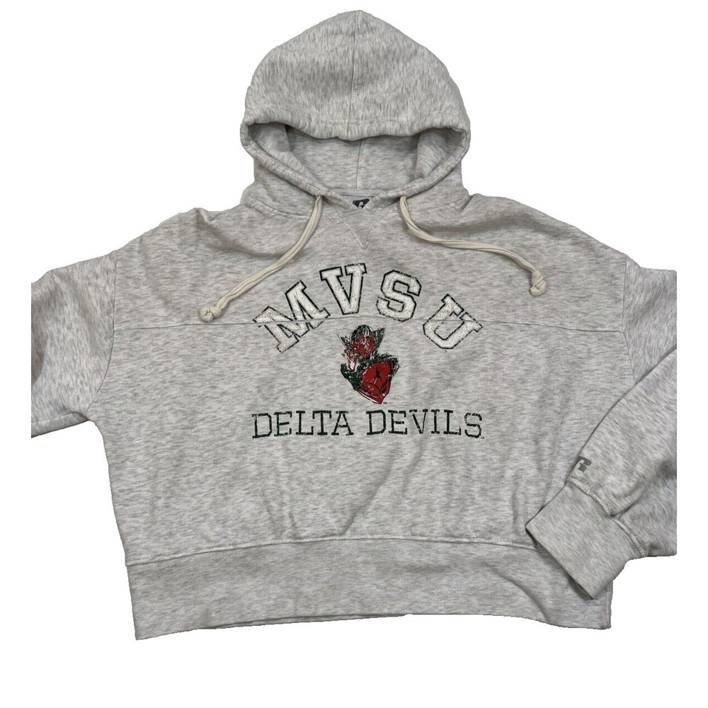 Russell‎ Athletic MVSU Delta Devils Cropped Hoodie Sweatshirt Womens 2XL Gray